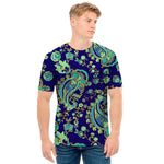 Blue Bohemian Paisley Pattern Print Men's T-Shirt