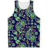 Blue Bohemian Paisley Pattern Print Men's Tank Top