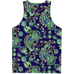 Blue Bohemian Paisley Pattern Print Men's Tank Top