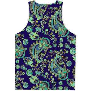 Blue Bohemian Paisley Pattern Print Men's Tank Top