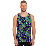 Blue Bohemian Paisley Pattern Print Men's Tank Top