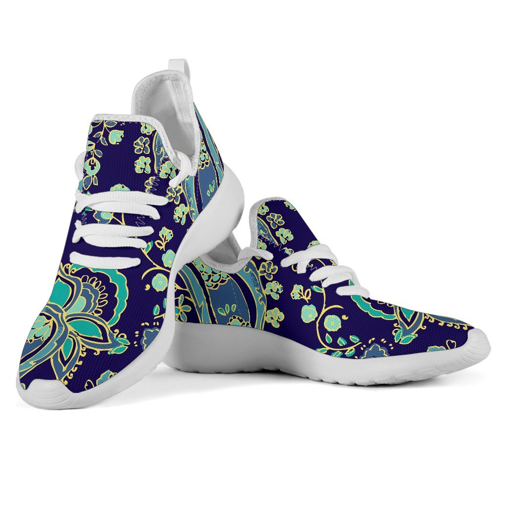 Blue Bohemian Paisley Pattern Print Mesh Knit Shoes GearFrost