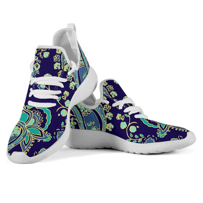 Blue Bohemian Paisley Pattern Print Mesh Knit Shoes GearFrost