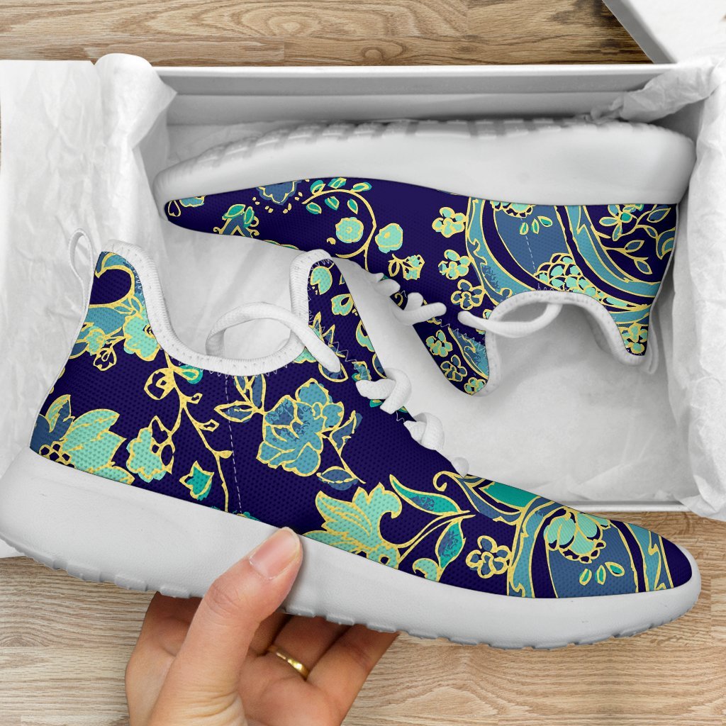 Blue Bohemian Paisley Pattern Print Mesh Knit Shoes GearFrost
