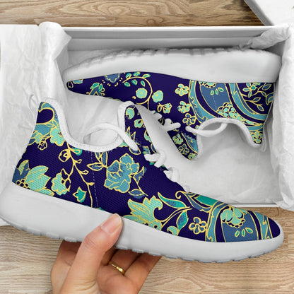 Blue Bohemian Paisley Pattern Print Mesh Knit Shoes GearFrost