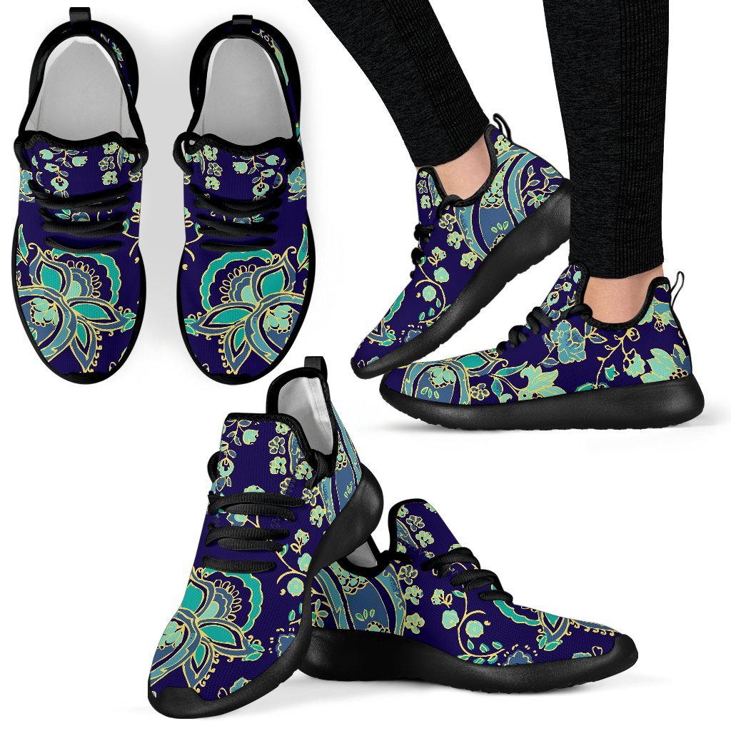 Blue Bohemian Paisley Pattern Print Mesh Knit Shoes GearFrost