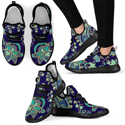 Blue Bohemian Paisley Pattern Print Mesh Knit Shoes GearFrost