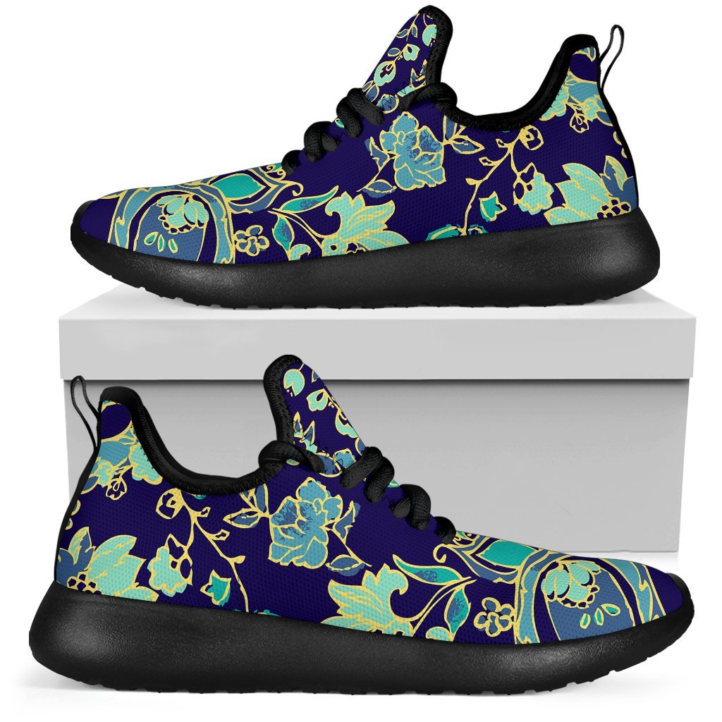 Blue Bohemian Paisley Pattern Print Mesh Knit Shoes GearFrost