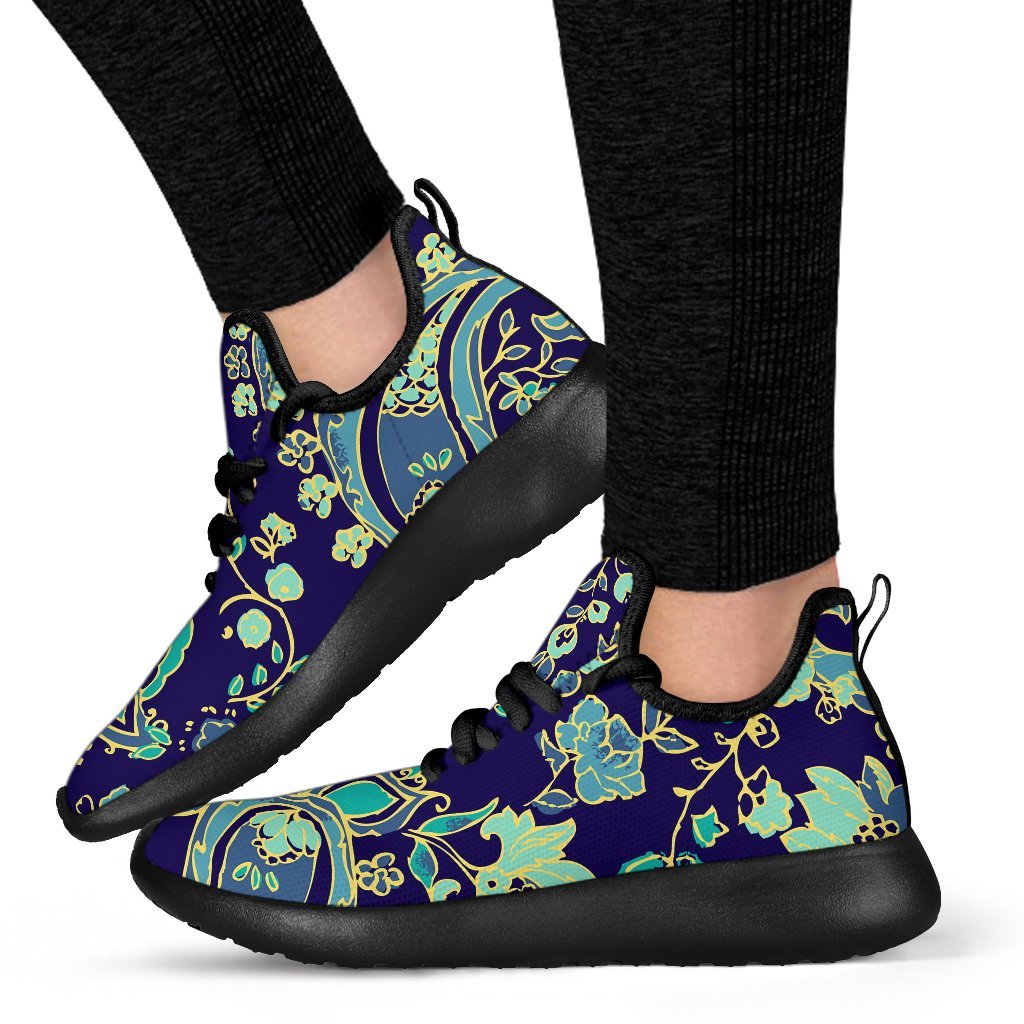 Blue Bohemian Paisley Pattern Print Mesh Knit Shoes GearFrost