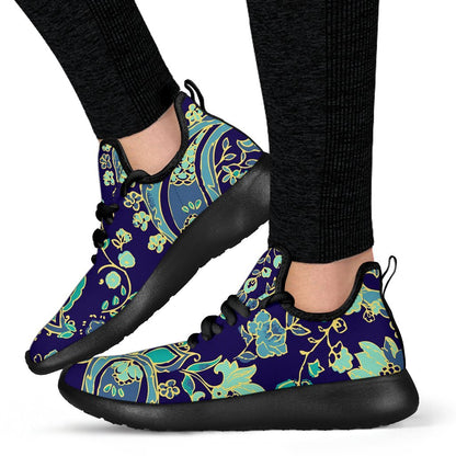 Blue Bohemian Paisley Pattern Print Mesh Knit Shoes GearFrost