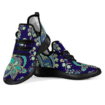 Blue Bohemian Paisley Pattern Print Mesh Knit Shoes GearFrost