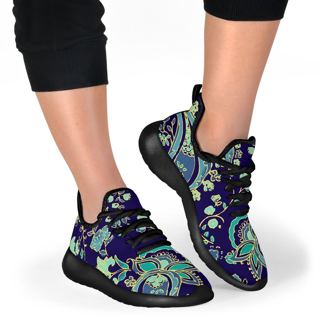 Blue Bohemian Paisley Pattern Print Mesh Knit Shoes GearFrost