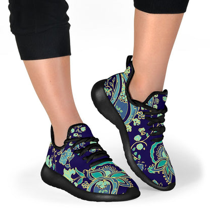 Blue Bohemian Paisley Pattern Print Mesh Knit Shoes GearFrost