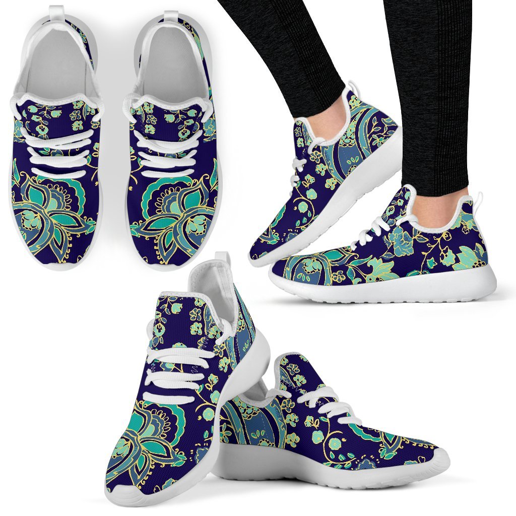 Blue Bohemian Paisley Pattern Print Mesh Knit Shoes GearFrost