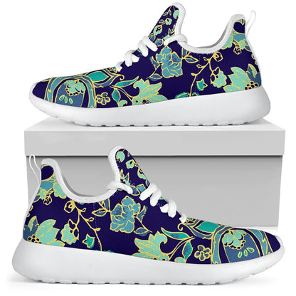 Blue Bohemian Paisley Pattern Print Mesh Knit Shoes GearFrost
