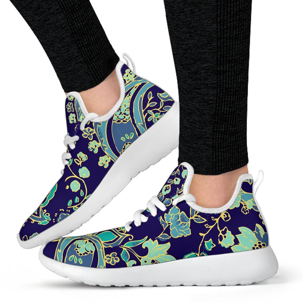 Blue Bohemian Paisley Pattern Print Mesh Knit Shoes GearFrost