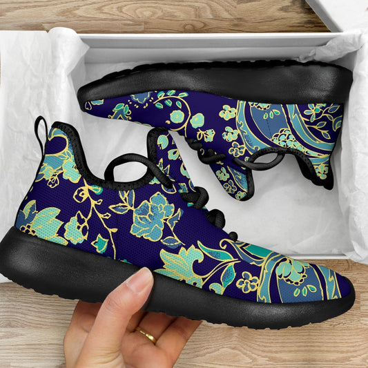 Blue Bohemian Paisley Pattern Print Mesh Knit Shoes GearFrost