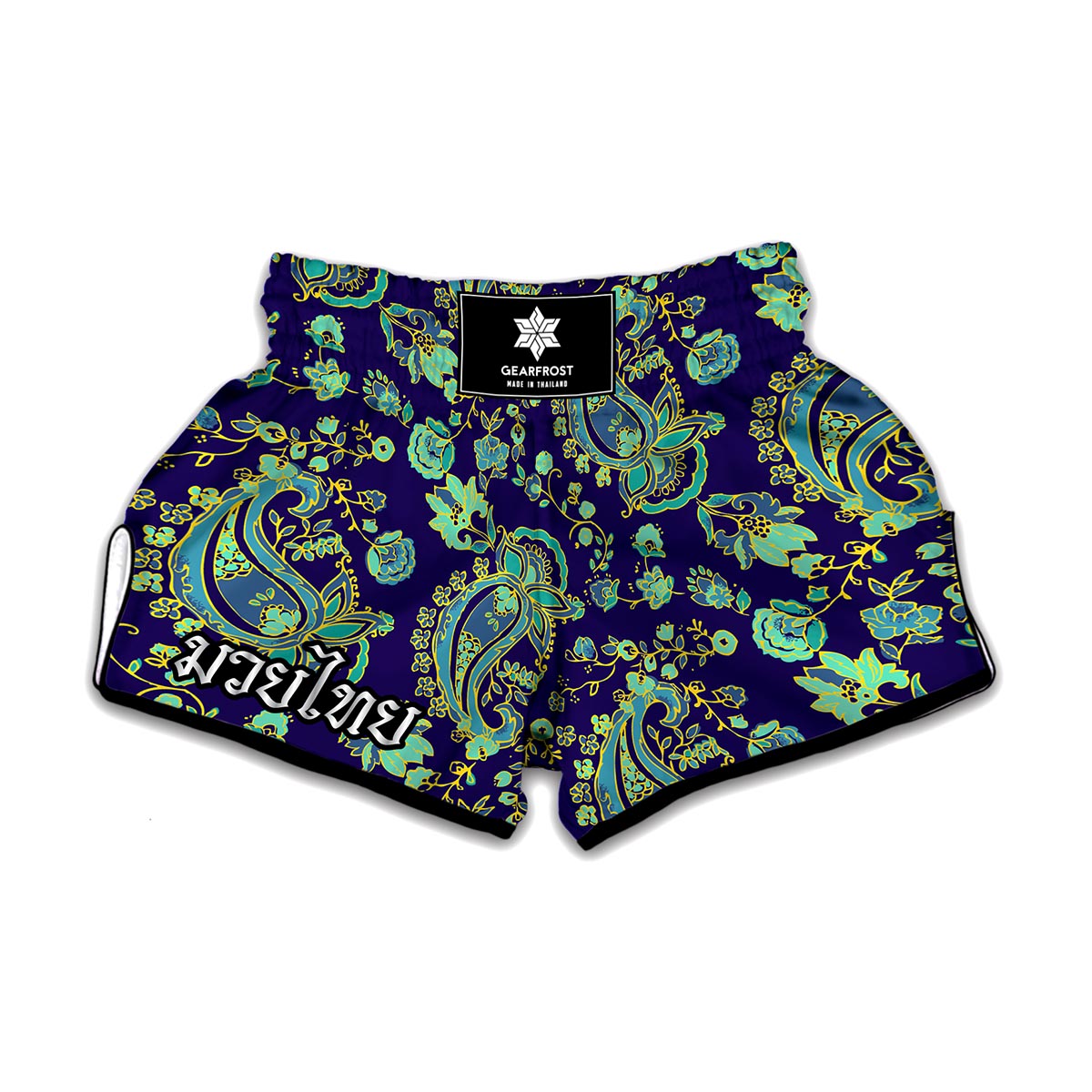 Blue Bohemian Paisley Pattern Print Muay Thai Boxing Shorts