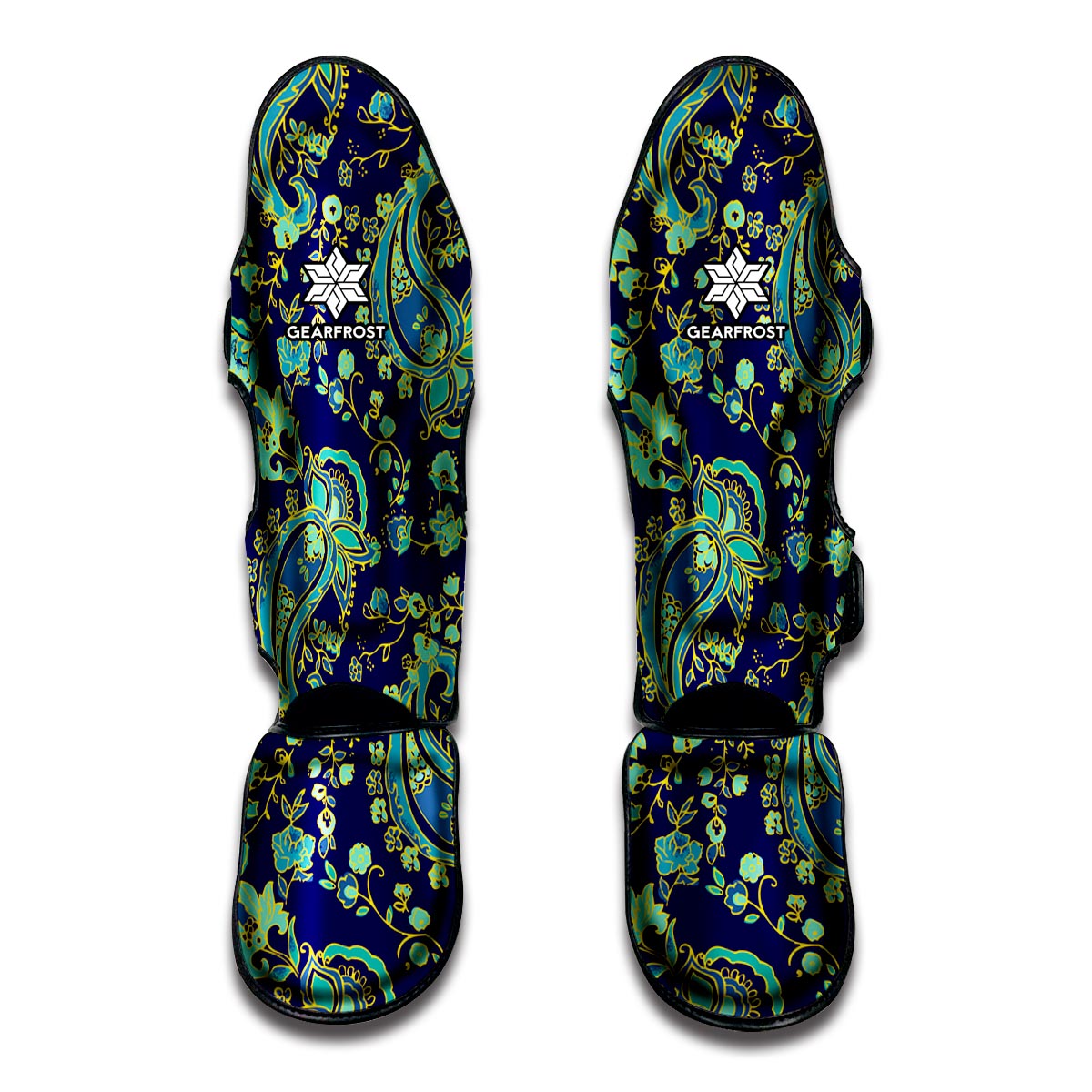 Blue Bohemian Paisley Pattern Print Muay Thai Shin Guard