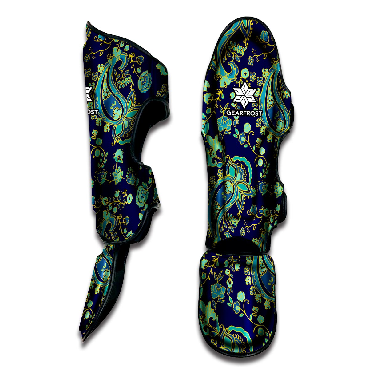 Blue Bohemian Paisley Pattern Print Muay Thai Shin Guard