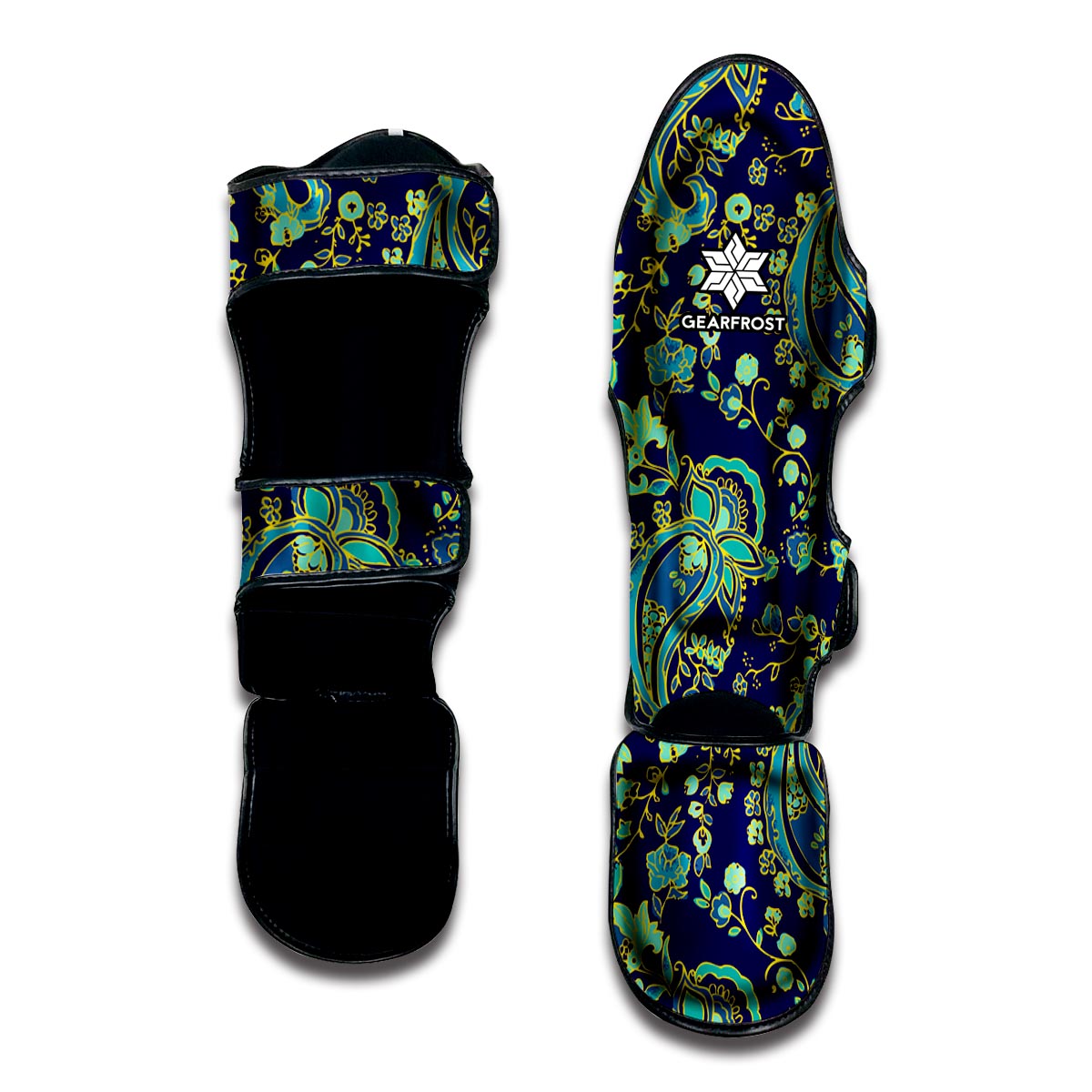 Blue Bohemian Paisley Pattern Print Muay Thai Shin Guard