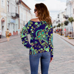 Blue Bohemian Paisley Pattern Print Off Shoulder Sweatshirt GearFrost