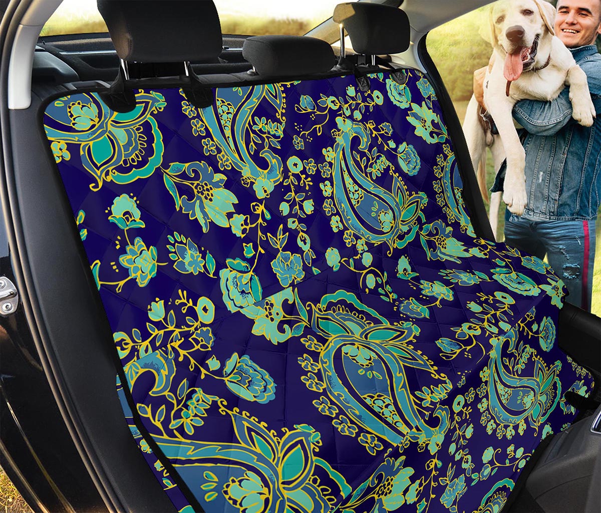 Blue Bohemian Paisley Pattern Print Pet Car Back Seat Cover