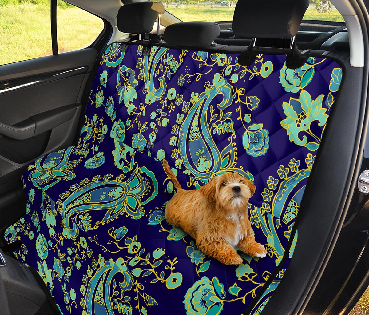 Blue Bohemian Paisley Pattern Print Pet Car Back Seat Cover