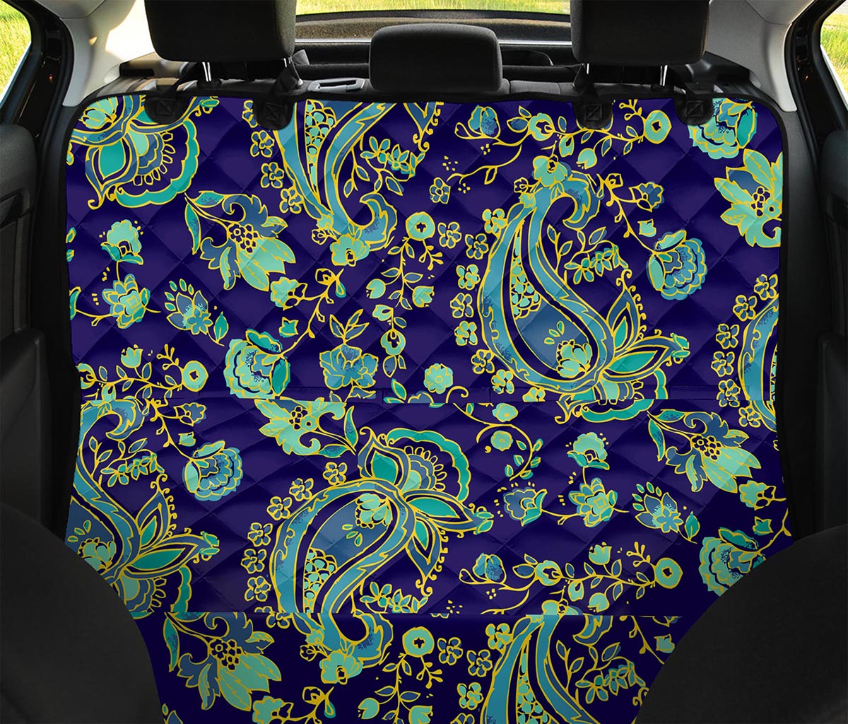 Blue Bohemian Paisley Pattern Print Pet Car Back Seat Cover