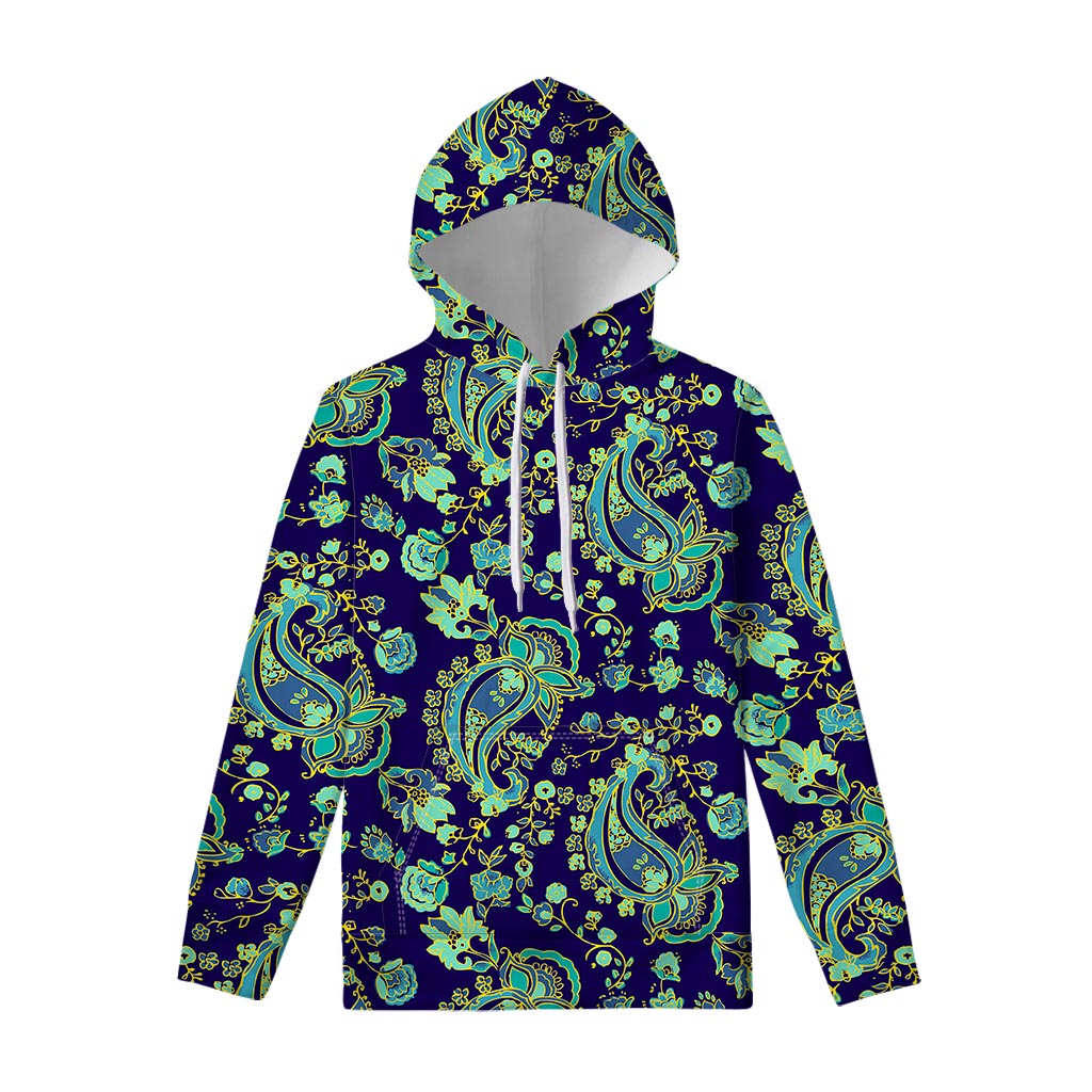 Blue Bohemian Paisley Pattern Print Pullover Hoodie