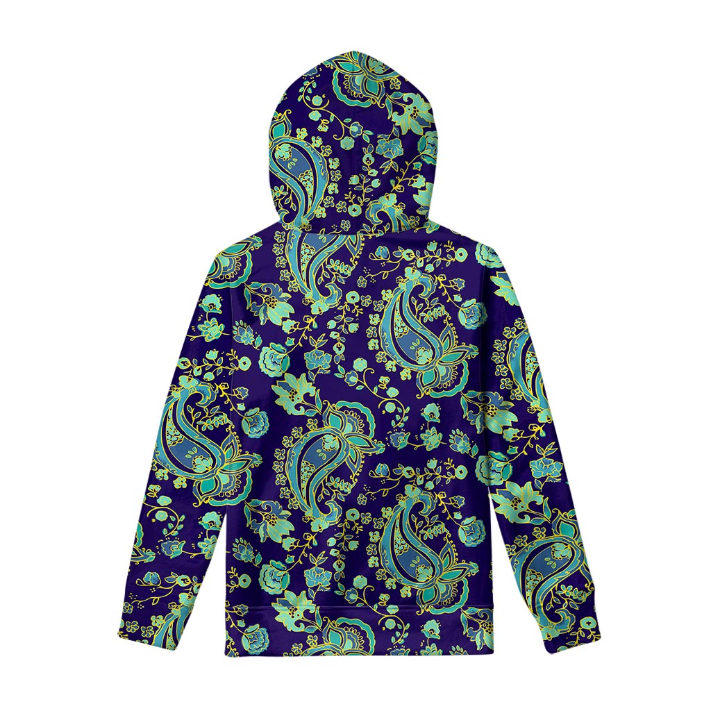 Blue Bohemian Paisley Pattern Print Pullover Hoodie