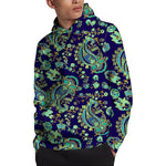 Blue Bohemian Paisley Pattern Print Pullover Hoodie