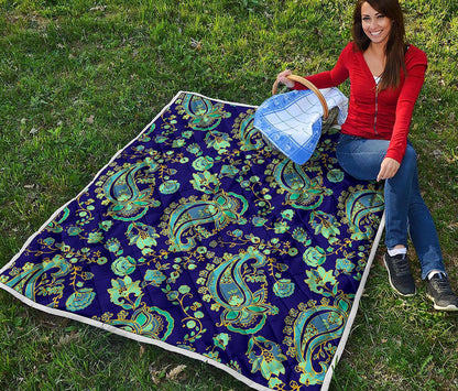 Blue Bohemian Paisley Pattern Print Quilt