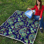 Blue Bohemian Paisley Pattern Print Quilt