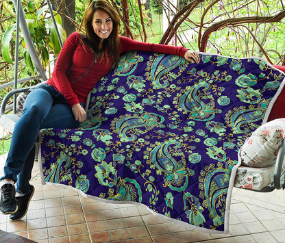 Blue Bohemian Paisley Pattern Print Quilt