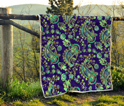 Blue Bohemian Paisley Pattern Print Quilt