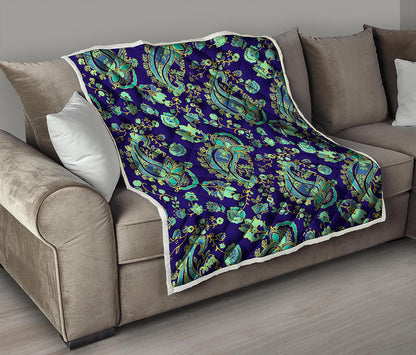 Blue Bohemian Paisley Pattern Print Quilt