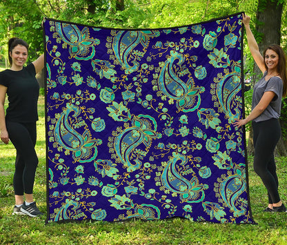 Blue Bohemian Paisley Pattern Print Quilt