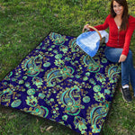 Blue Bohemian Paisley Pattern Print Quilt