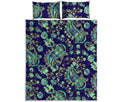 Blue Bohemian Paisley Pattern Print Quilt Bed Set