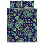 Blue Bohemian Paisley Pattern Print Quilt Bed Set