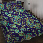 Blue Bohemian Paisley Pattern Print Quilt Bed Set