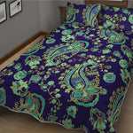 Blue Bohemian Paisley Pattern Print Quilt Bed Set