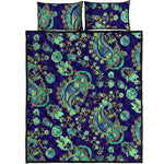 Blue Bohemian Paisley Pattern Print Quilt Bed Set