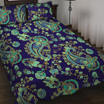 Blue Bohemian Paisley Pattern Print Quilt Bed Set