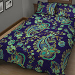 Blue Bohemian Paisley Pattern Print Quilt Bed Set