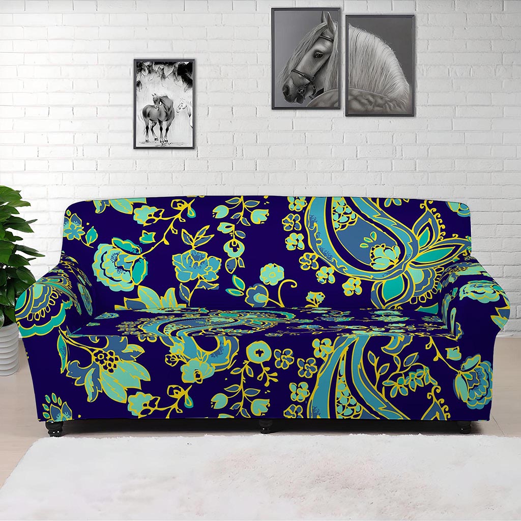 Blue Bohemian Paisley Pattern Print Sofa Cover