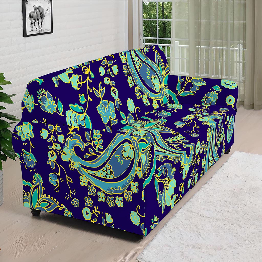 Blue Bohemian Paisley Pattern Print Sofa Cover