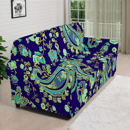 Blue Bohemian Paisley Pattern Print Sofa Cover