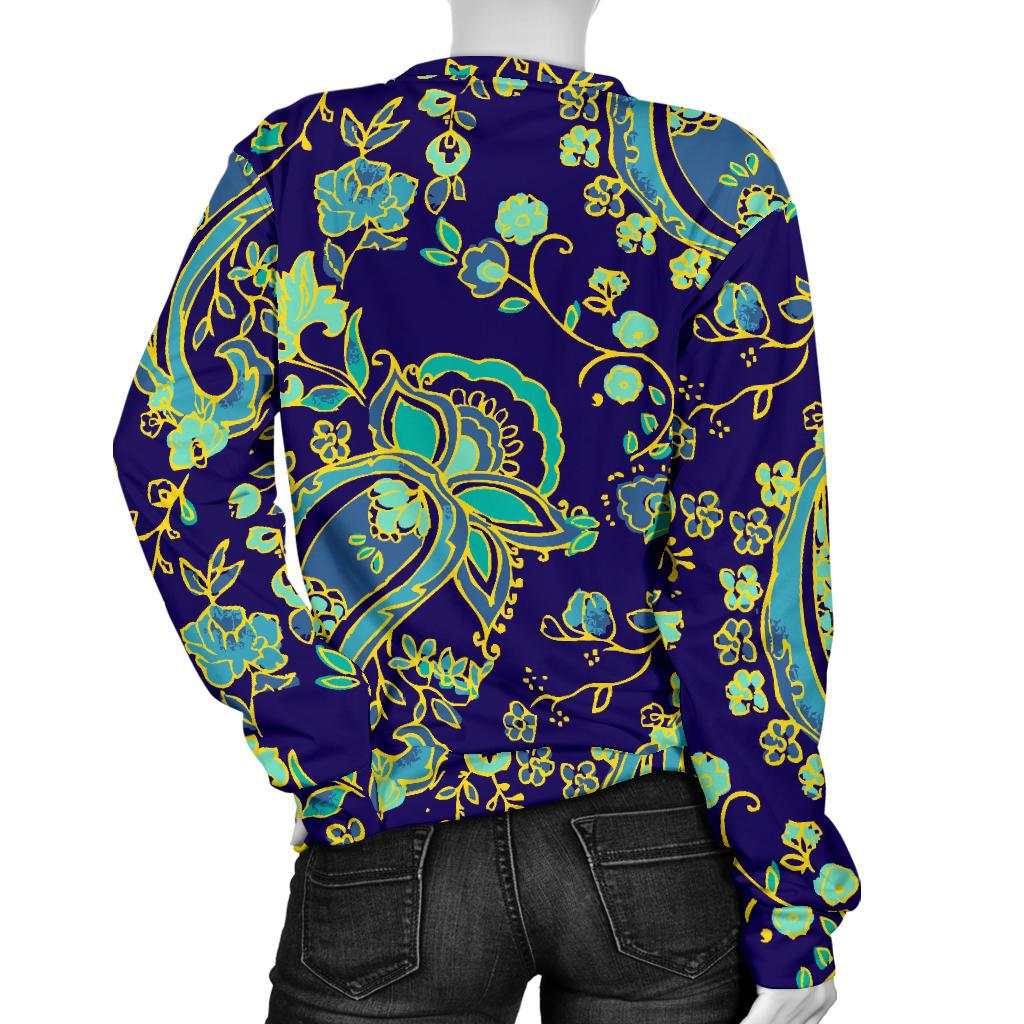 Blue Bohemian Paisley Pattern Print Women's Crewneck Sweatshirt GearFrost